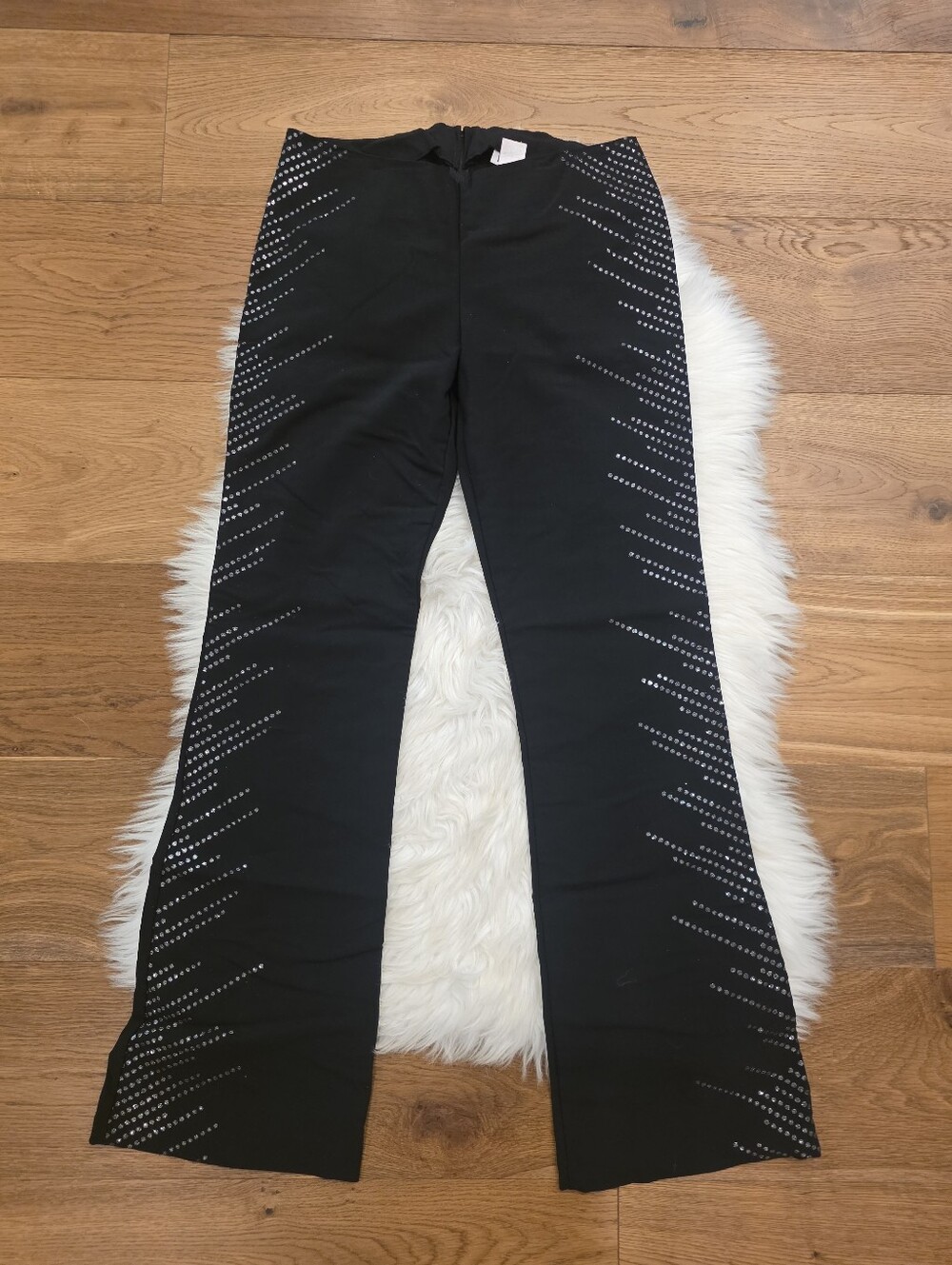 Vintage Low Rise Black Women's Sparkle-Detail Flare Pants